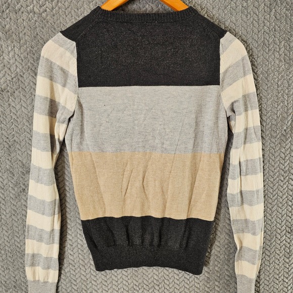 GAP Womens Colorblock Striped Crewneck Sweater Grey Tan Charcoal Long Sleeve S - Picture 6 of 6